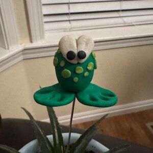 Handmade Polymer Clay Frog Plant Stake